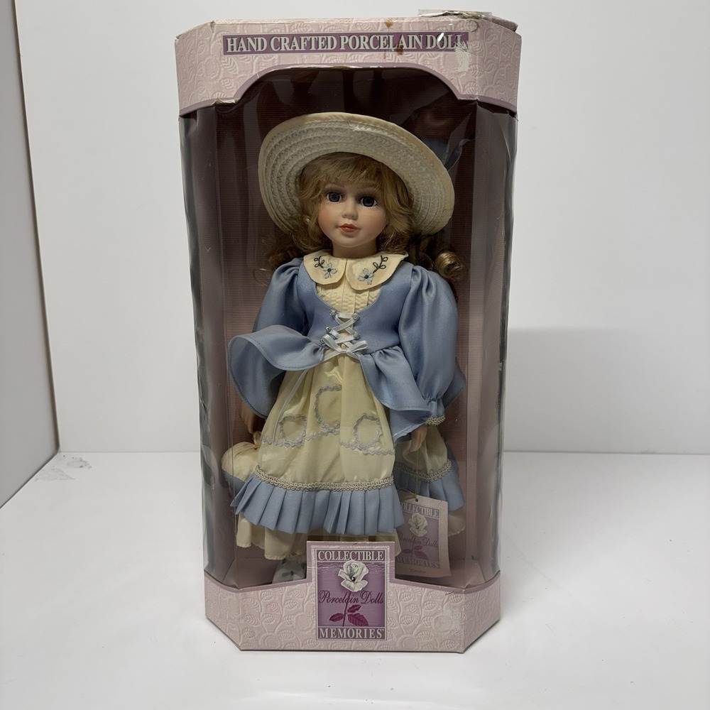 Collectible Memories Porcelain Doll Blue Dress Hat Limited Edition in Box